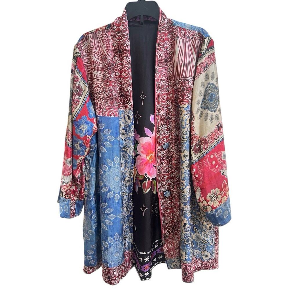 Johnny Was Jade Kimono Reversible 100% Silk Cardigan Pockets Sz S Floral - Picture 3 of 7